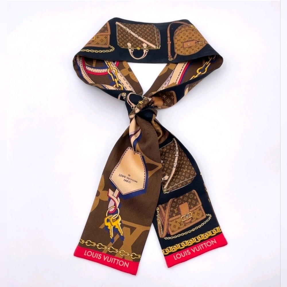 Louis Vuitton M79621 Bandeau Tribute To Brown Multi Silk Scarf w/BOX/COA